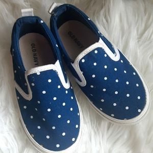Navy and White Polka Dot Canvas Sneakers